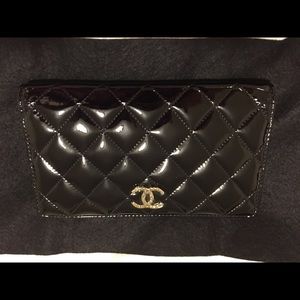 Chanel black patent wallet silver hardware